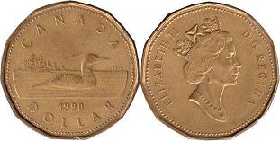 монета Канада 1 доллар 1990