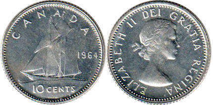 Канада монета Elizabeth II 10 центов 1964 dime