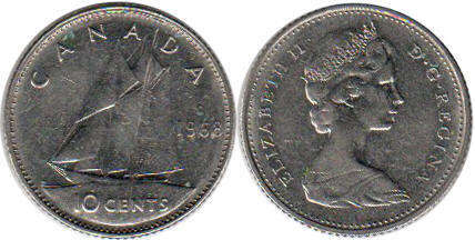 Канада монета Elizabeth II 10 центов 1968 dime