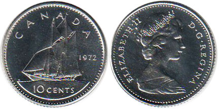 Канада монета Elizabeth II 10 центов 1972 dime