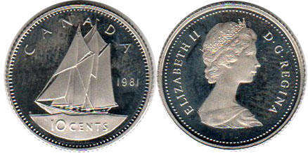 Канада монета Elizabeth II 10 центов 1981 dime