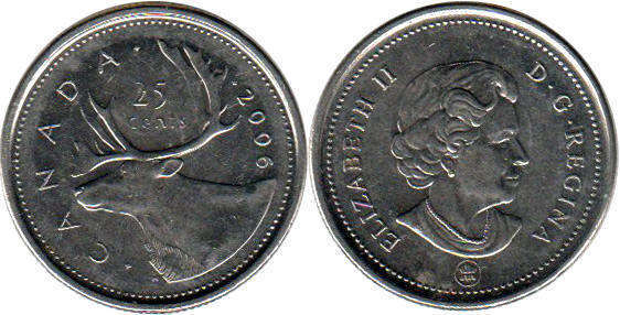 Канада монета Elizabeth II 25 центов 2006
