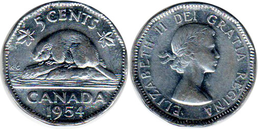 Канада монета Elizabeth II 5 центов 1954