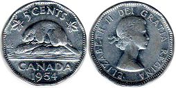 монета Канада 5 центов 1954
