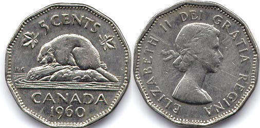 Канада монета Elizabeth II 5 центов 1960