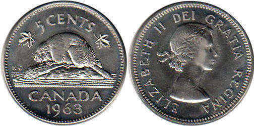 Канада монета Elizabeth II 5 центов 1963