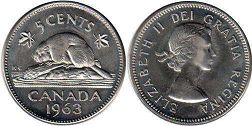 монета Канада 5 центов 1963