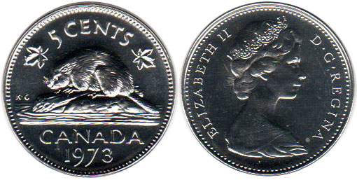 Канада монета Elizabeth II 5 центов 1973