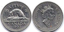 монета Канада 5 центов 1993