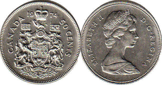 Канада монета Elizabeth II 50 центов 1974