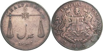 монета Британская Ост-Инжская Компания 1/2 анны 1834