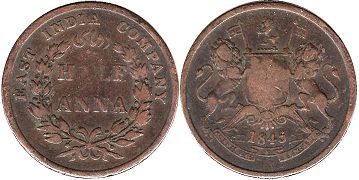 монета Ост-Индская компания 1/2 анны 1845