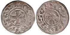 монета Гиень денье 1120-1170