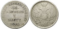 монета Польша 1 злотый 1840