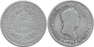 монета Польша 2 злотых 1828
