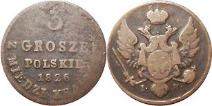 монета Польша 3 гроша 1826