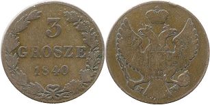 монета Польша 3 гроша 1840