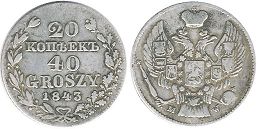 монета Польша 40 грошей 1843