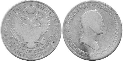 монета Польша 5 злотых 1829