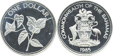 монета Багамы 1 доллар 1985
