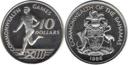 монета Багамы 10 долларов 1986