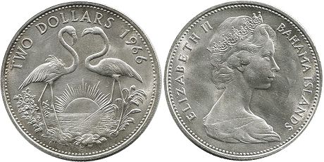 монета Багамы 2 доллара 1966