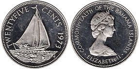 монета Багамы 25 центов 1973