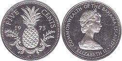 монета Багамы 5 центов 1973