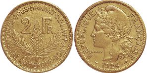 монета Камерун 2 франка 1924