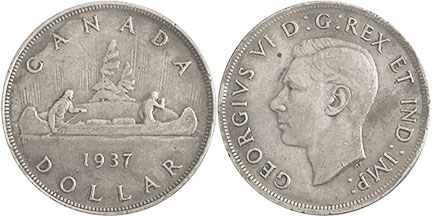 монета Канада 1 доллар 1937