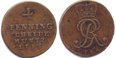монета Брауншвейг-Люнебург-Каленберг 4 пфеннига 1795