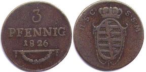 монета Саксен-Кобург-Заальфельд 3 пфеннига 1826
