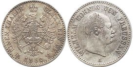 монета Пруссия 1/6 талера 1862