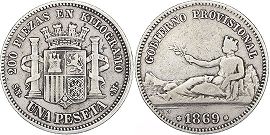 монета Испания 1 песета 1869