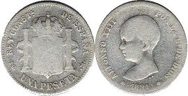 монета Испания 1 песета 1891