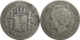 монета Испания 1 песета 1893
