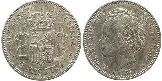 монета Испания 2 песеты 1894