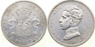 монета Испания 2 песеты 1905