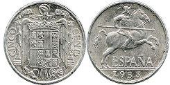монета Испания 5 сентимо 1953