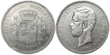 монета Испания 5 песет 1871