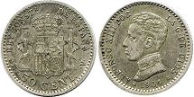 монета Испания 50 сентимо 1904