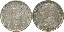 монета Испания 50 сентимо 1910