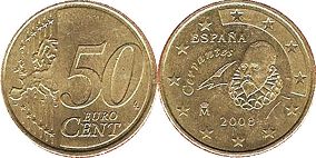 монета Испания 50 евро центов 2008