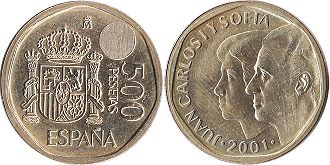 монета Испания 500 песет 2001