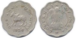 монета Индия 1 анна 1954