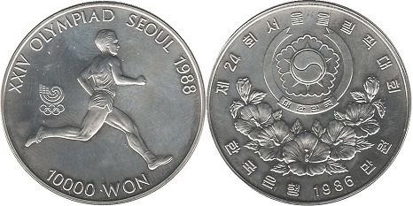 монета Южная Корея 10000 вон 1986