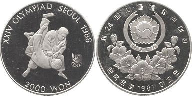 монета Южная Корея 2000 вон 1987