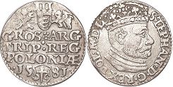 монета Польша трояк 1581