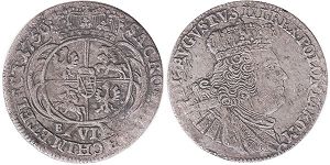 монета Польша 6 грошей (шостак) 1756