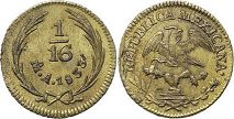 монета Мексика 1/16 реала 1833
